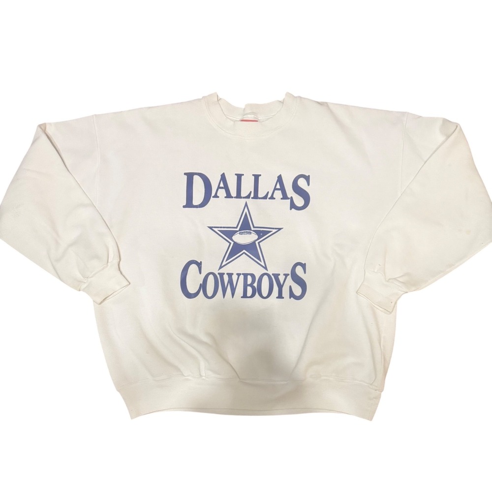 Vintage 80s Dallas Cowboys Dodger Sweatshirt White‎ XL Made in USA NFL Crewneck